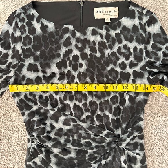 PHILOSOPHY | Leopard Print Ruched Long Sleeve Dress | Black &White | Size:S - Picture 6 of 7
